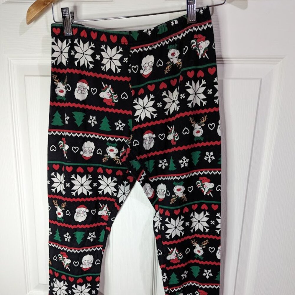 Christmas Santa Unicorn black leggings size holiday time size XXL RUNS SMALL